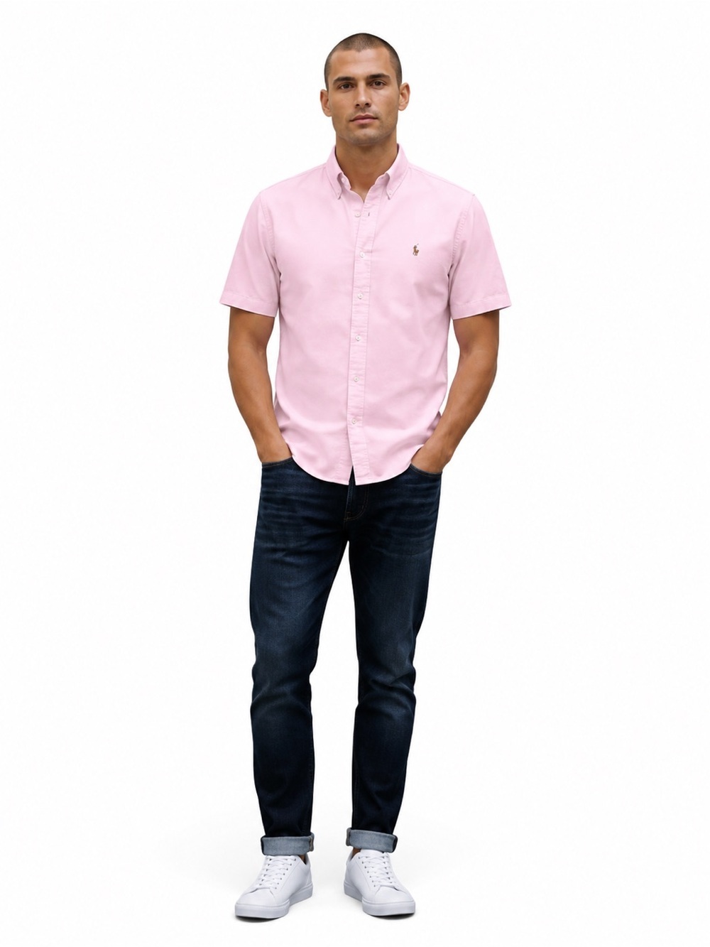 Ralph Lauren Men’s Light Pink Button Down Shirt Short Sleeve Classic Prep